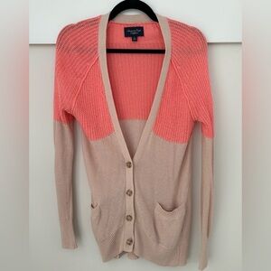 American Eagle Colorblock Cardigan Sweater - Pink and Tan